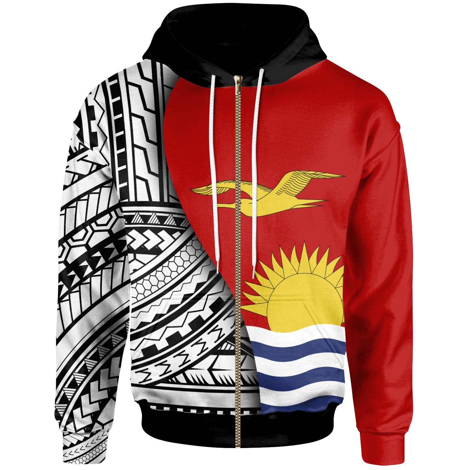 Kiribati Zip up Hoodie Coat of Arm and Polynesian Patterns Unisex Red - Polynesian Pride