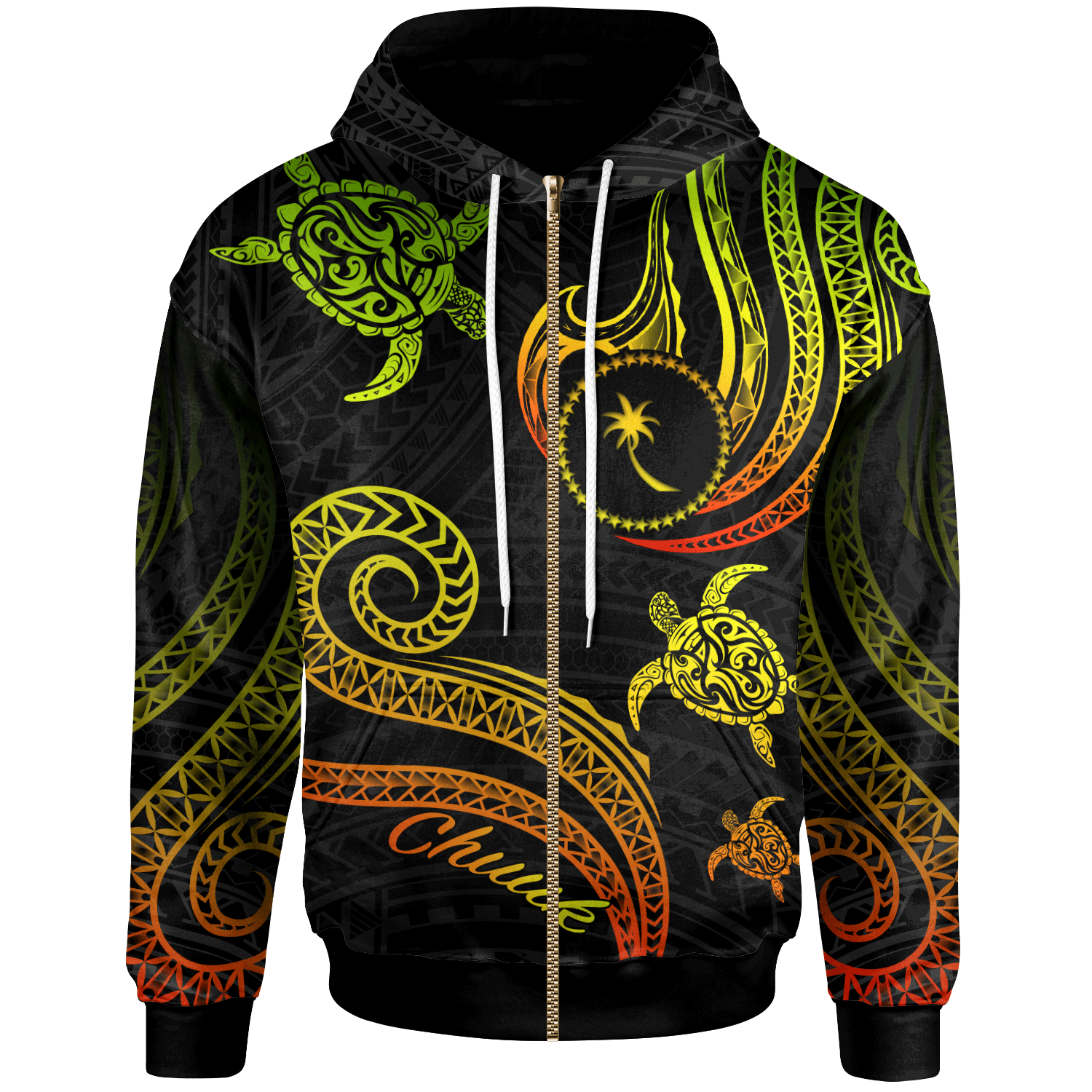 Chuuk Zip Hoodie Polynesian Turtle With Pattern Reggae Unisex Reggae - Polynesian Pride