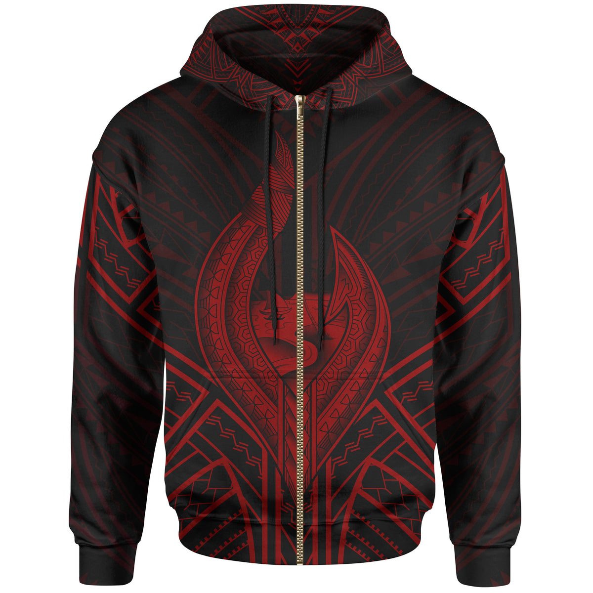 Guam Zip Hoodie Guam Seal Chamorro Tribal Red Color Unisex Black - Polynesian Pride
