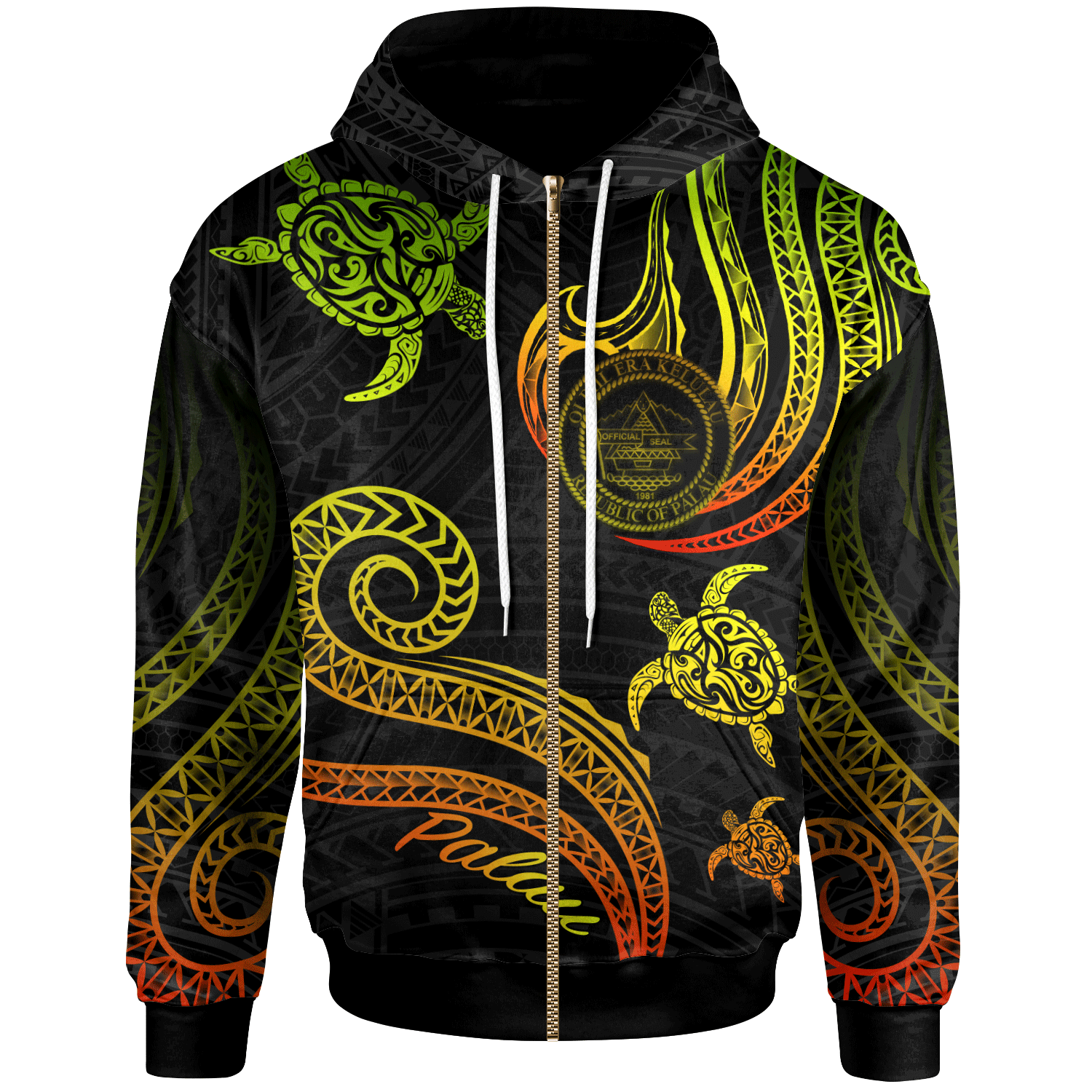 Palau Zip Hoodie Polynesian Turtle With Pattern Reggae Unisex Reggae - Polynesian Pride