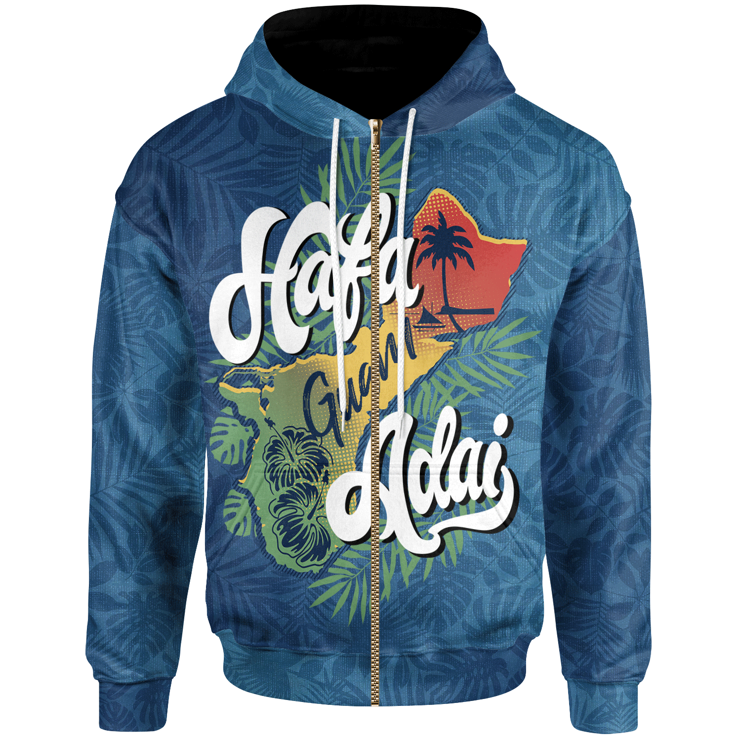 Guam Zip Hoodie Hafa Adai With Map Unisex Blue - Polynesian Pride