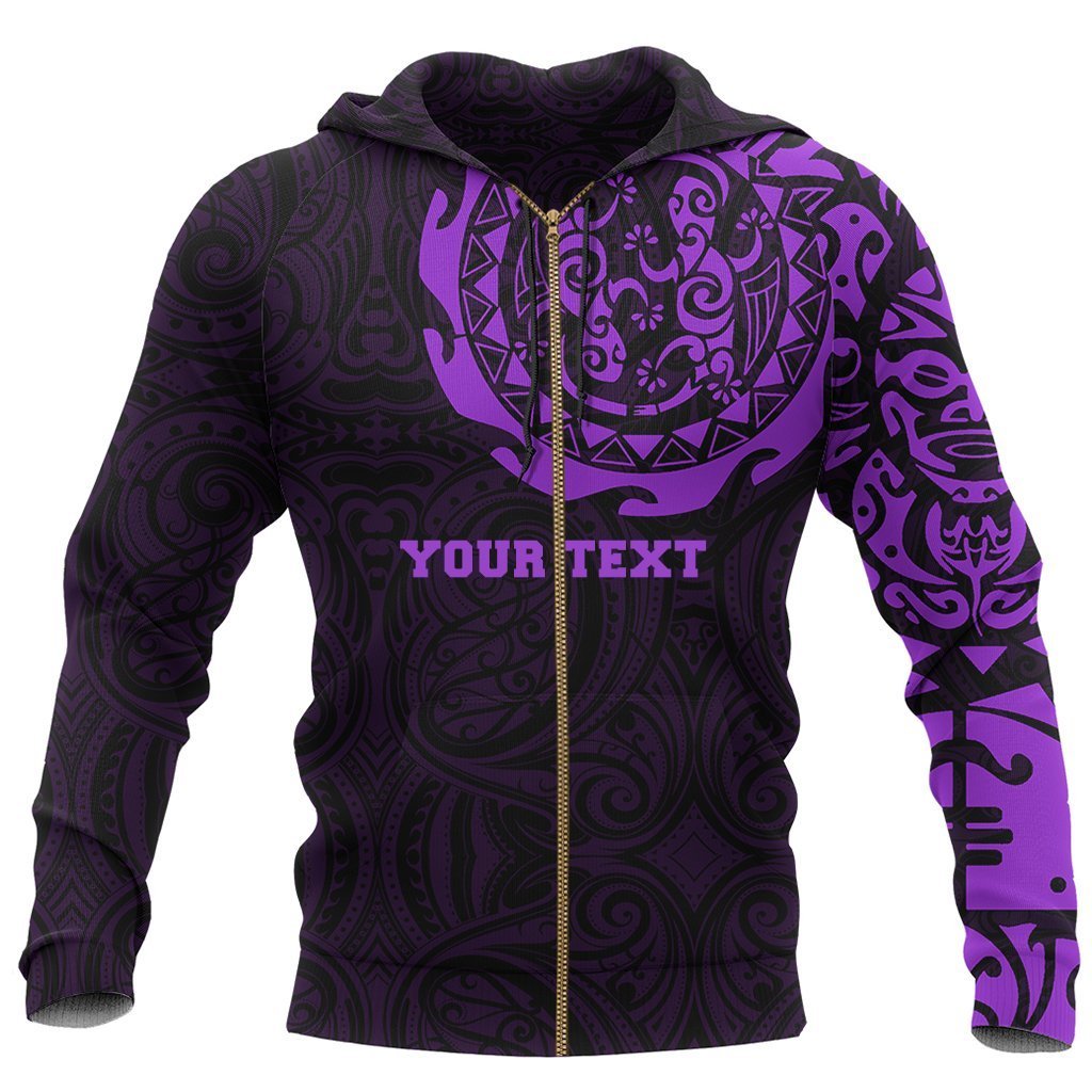 Maori Tangaroa Tattoo Zip Hoodie Customized Purple Unisex Black - Polynesian Pride