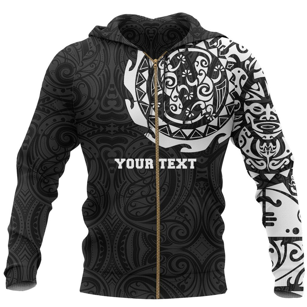 Maori Tangaroa Tattoo Zip Hoodie Customized White Unisex Black - Polynesian Pride