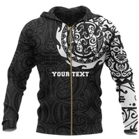 Maori Tangaroa Tattoo Zip Hoodie Customized White Unisex Black - Polynesian Pride