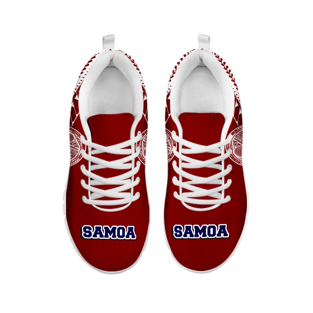 American Samoa Athletic Sneakers - American Samoa Seal Polynesian Tattoo Behind (Red Version) - A0 - Polynesian Pride