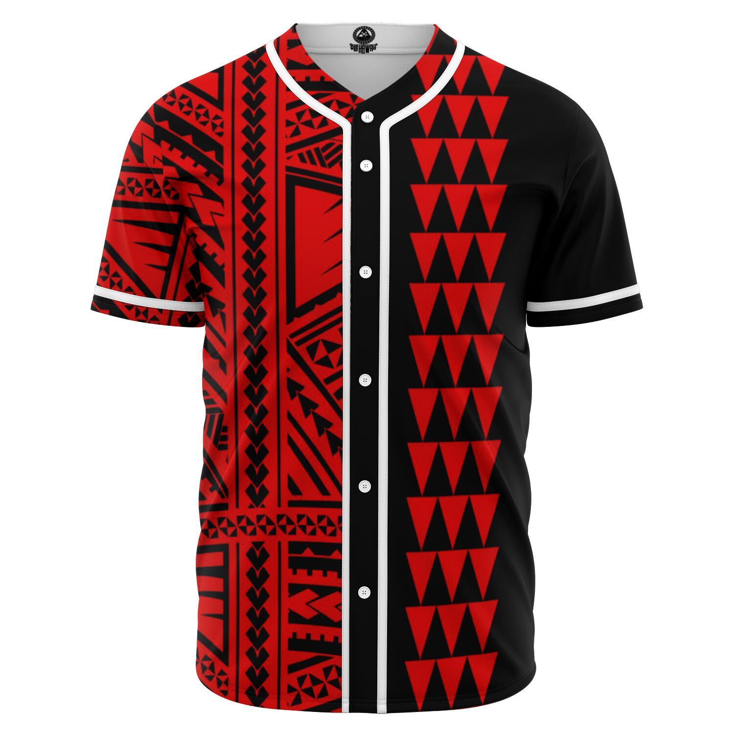 Hawaii Polynesian Kakau Baseball Jersey V.2 - Freestyle - Red Red - Polynesian Pride