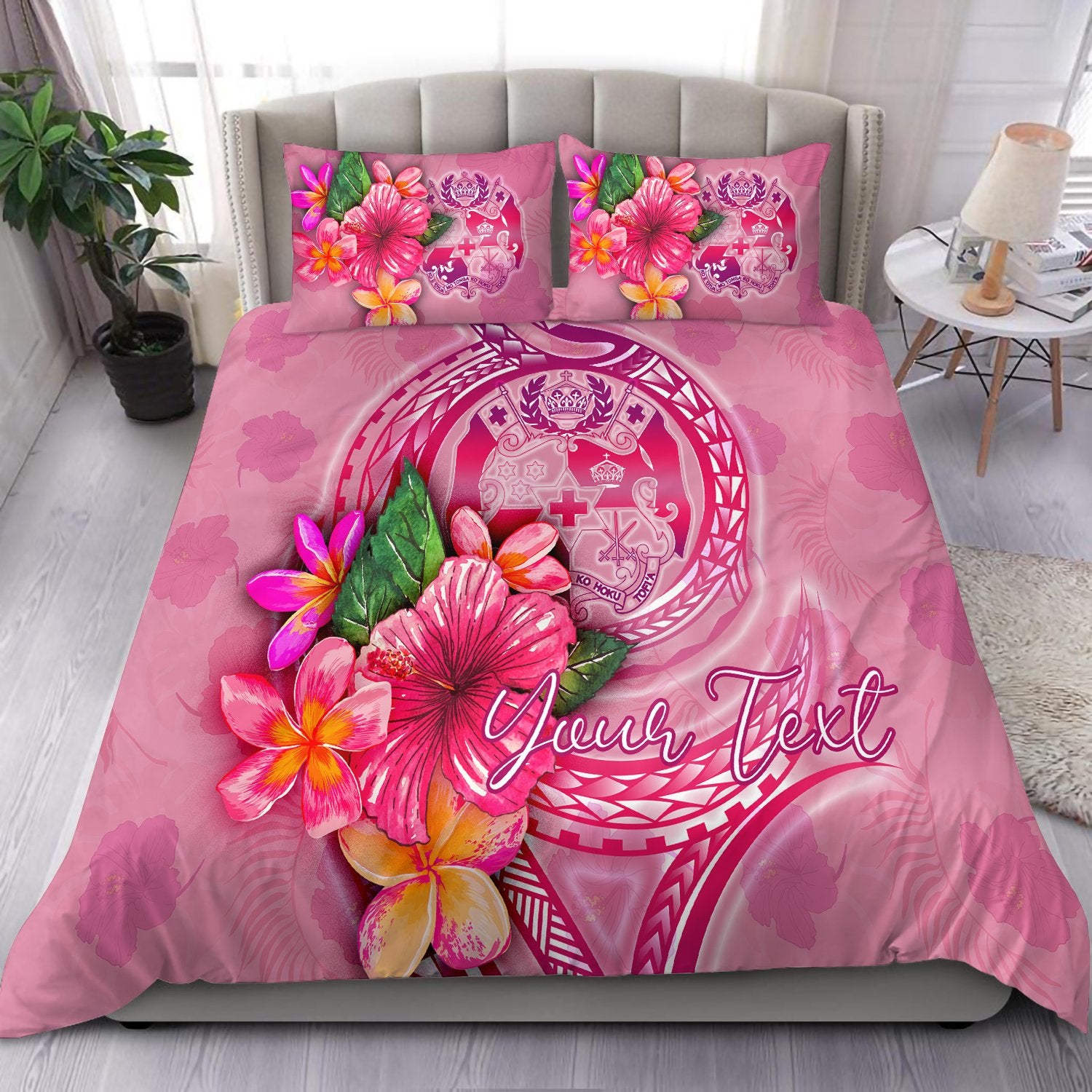 Tonga Polynesian Custom Personalised Bedding Set - Floral With Seal Pink pink - Polynesian Pride