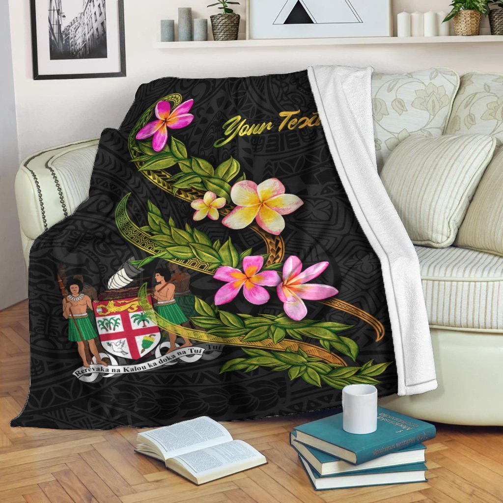 Fiji Polynesian Custom Personalised Blanket - Plumeria Tribal White - Polynesian Pride