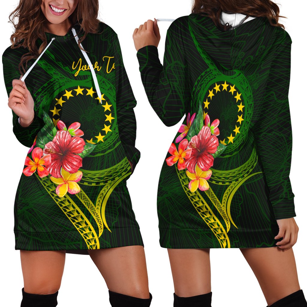 Cook Islands Polynesian Custom Personalised Hoodie Dress - Floral With Seal Flag Color Red - Polynesian Pride