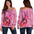 Wallis And Futuna Polynesian Custom Personalised Women's Off Shoulder Sweater - Floral With Seal Pink Pink - Polynesian Pride