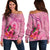 Marshall Islands Polynesian Custom Personalised Women's Off Shoulder Sweater - Floral With Seal Pink Pink - Polynesian Pride