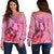 Pohnpei Polynesian Custom Personalised Women's Off Shoulder Sweater - Floral With Seal Pink Pink - Polynesian Pride