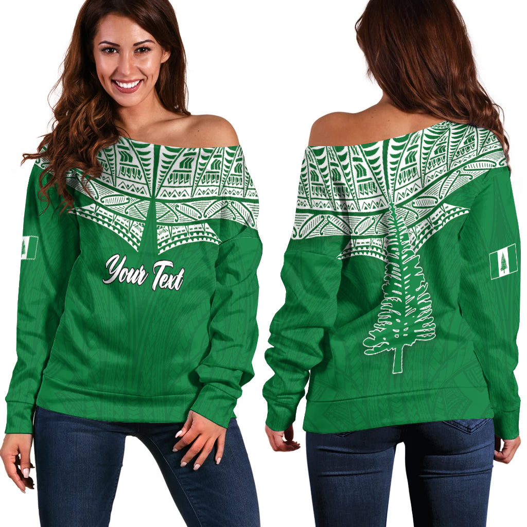(Custom Personalised) Norfolk Islands Pine Tree Women Off Shoulder Sweater - LT12 Green - Polynesian Pride