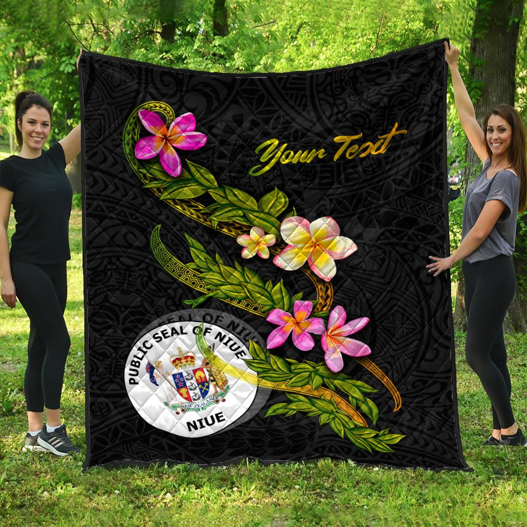 Niue Polynesian Custom Personalised Quilt - Plumeria Tribal Black - Polynesian Pride