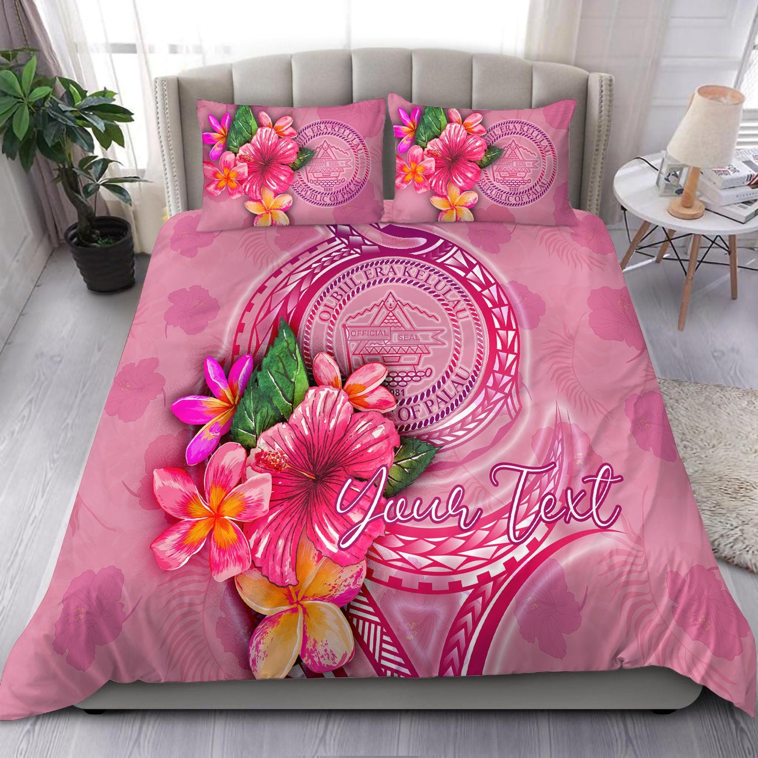 Palau Polynesian Custom Personalised Bedding Set - Floral With Seal Pink pink - Polynesian Pride