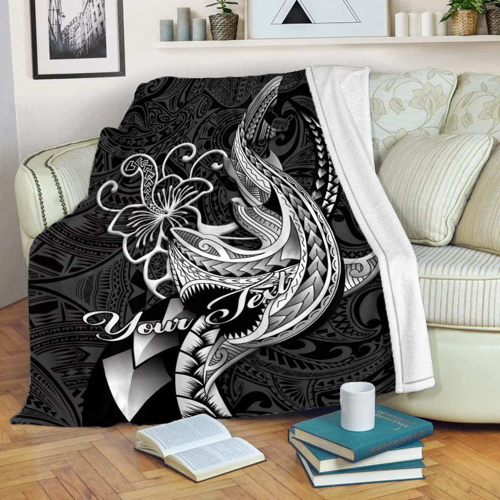 (Custom Personalised) Polynesian Shark Tattoo Hawaii Tribal Blanket - LT12 Blanket White - Polynesian Pride