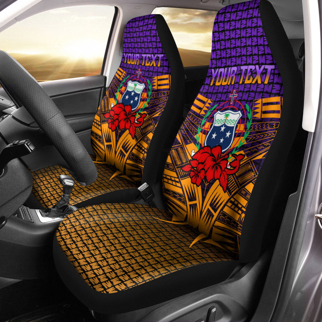 (Custom Personalised) Samoa Car Seat Covers - Hibiscus With Tribal - LT12 Universal Fit Orange - Polynesian Pride