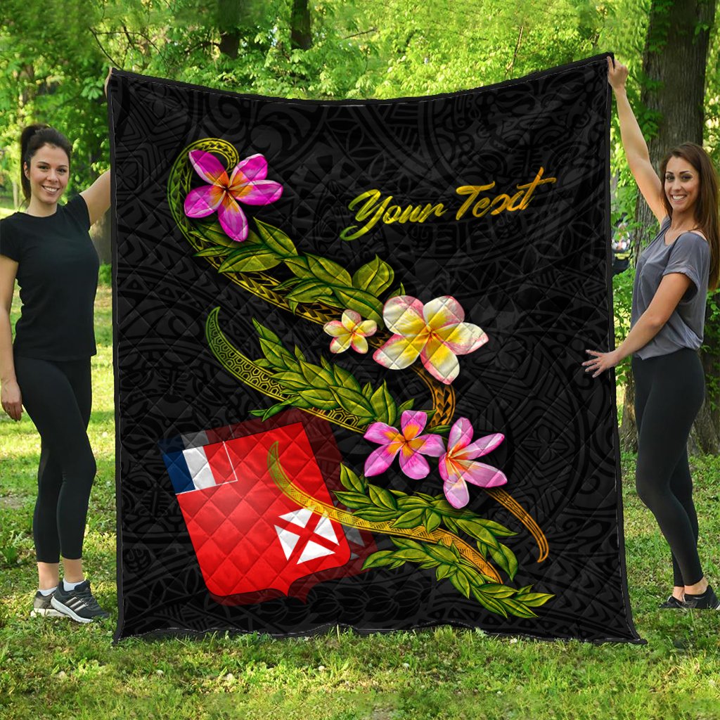 Wallis and Futuna Polynesian Custom Personalised Quilt - Plumeria Tribal Black - Polynesian Pride