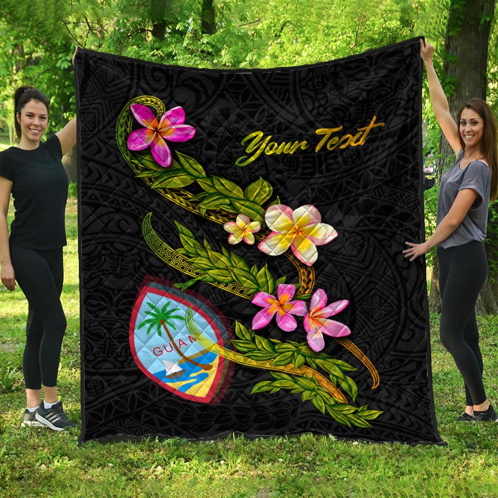 Guam Polynesian Custom Personalised Quilt - Plumeria Tribal Black - Polynesian Pride