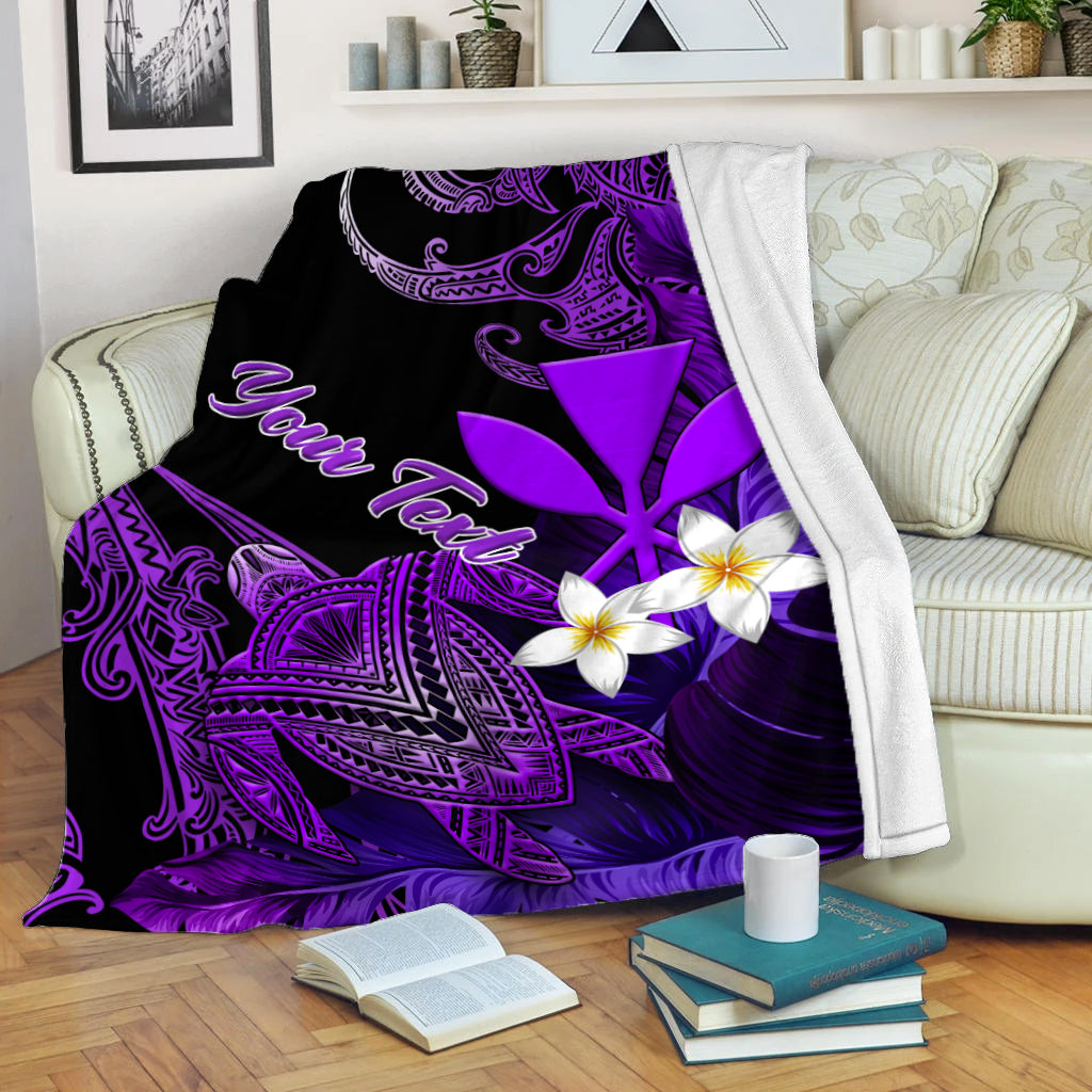 (Custom Personalised) Hawaii Turtle With Plumeria Leaf Purple Blanket - LT12 Blanket White - Polynesian Pride