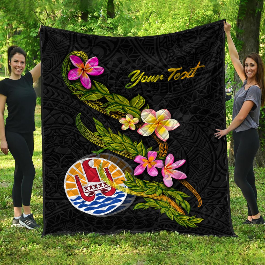 Tahiti Polynesian Custom Personalised Quilt - Plumeria Tribal Black - Polynesian Pride