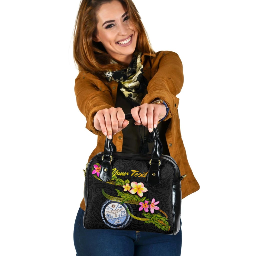 Marshall Islands Polynesian Custom Personalised Shoulder Handbag - Plumeria Tribal One Size Black - Polynesian Pride