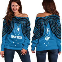 (Custom Personalised)Micronesia Yap - Proud Yapese Women Off Shoulder Sweater - LT12 Blue - Polynesian Pride