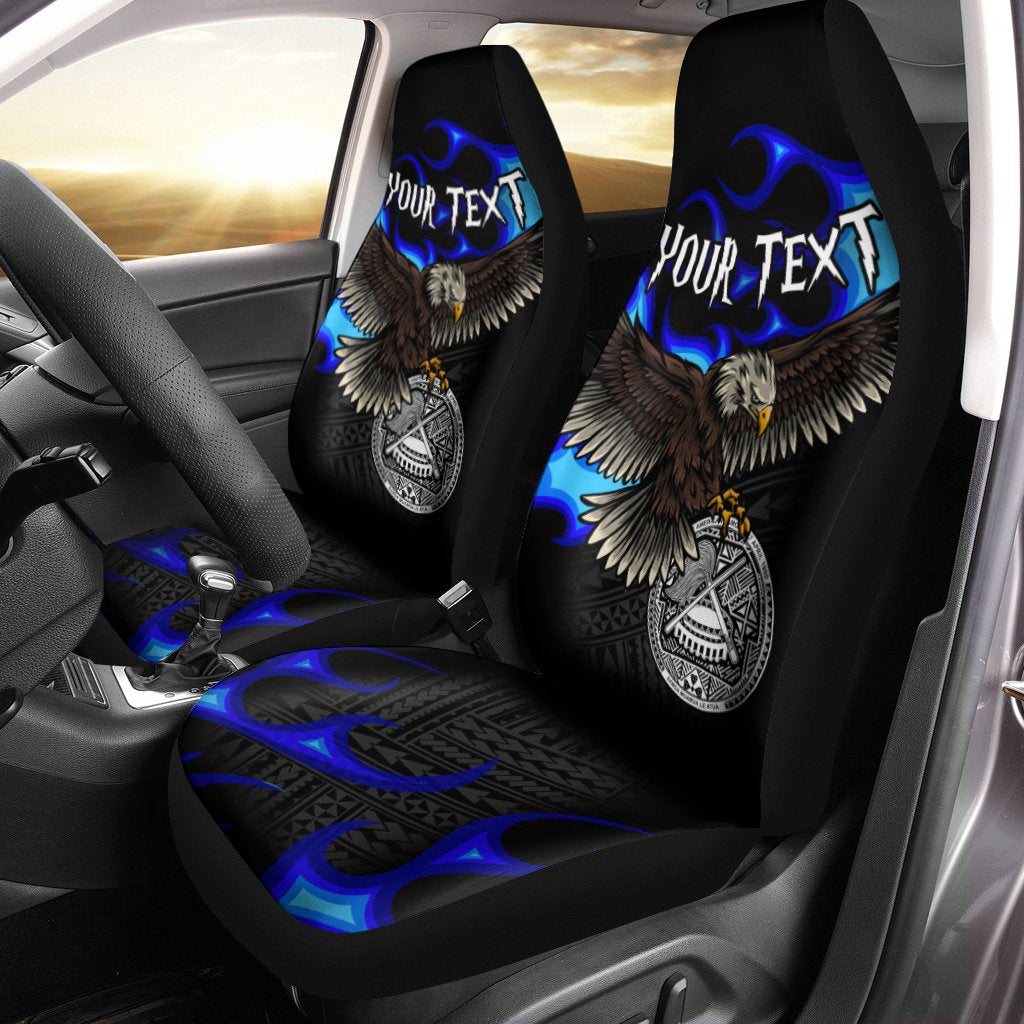 American Samoa Polynesian Custom Personalised Car Seat Covers - Eagle With Flame Blue Universal Fit Blue - Polynesian Pride