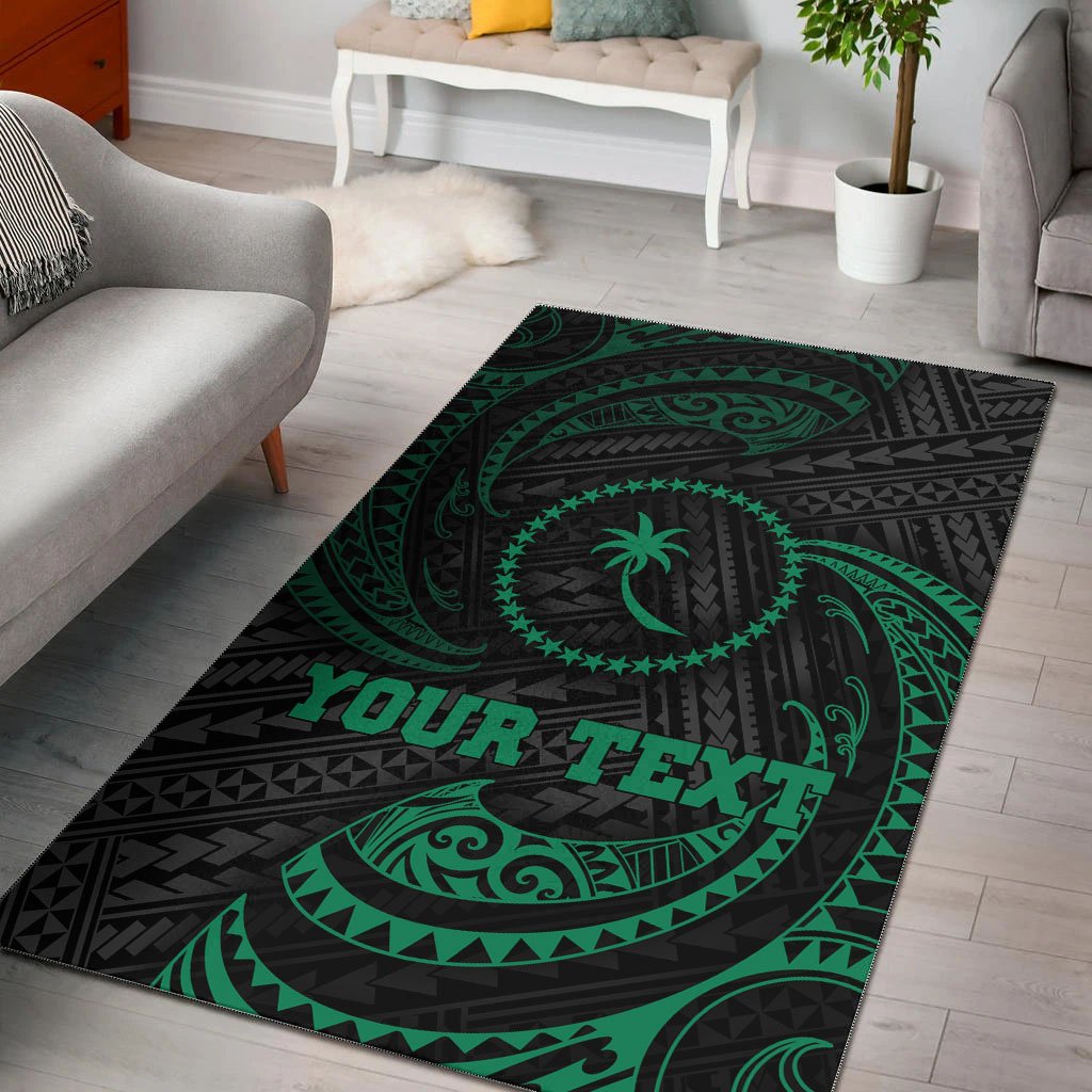 Chuuk Polynesian Custom Personalised Area Rug - Green Tribal Wave Green - Polynesian Pride