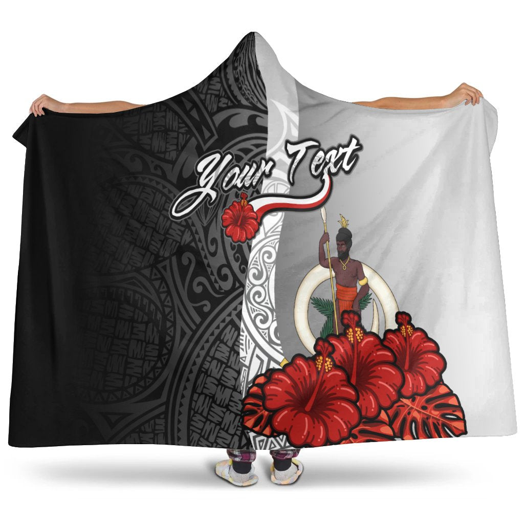 Vanuatu Polynesian Custom Personalised Hooded Blanket - Coat Of Arm With Hibiscus White Hooded Blanket White - Polynesian Pride