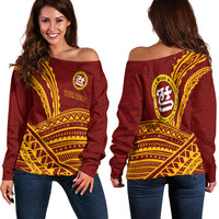 (Custom Personalised) Tafuna High School American Samoa Pride Women Off Shoulder Sweater - LT12 Red - Polynesian Pride