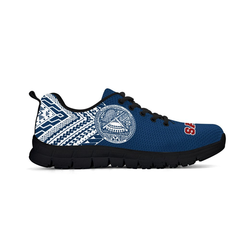 American Samoa Athletic Sneakers - American Samoa Seal Polynesian Tattoo Behind (Blue Version) - A0 - Polynesian Pride