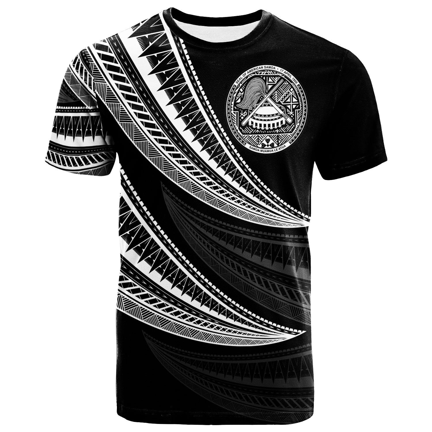 American Samoa Custom T Shirt Wave Pattern Alternating White Color Unisex White - Polynesian Pride
