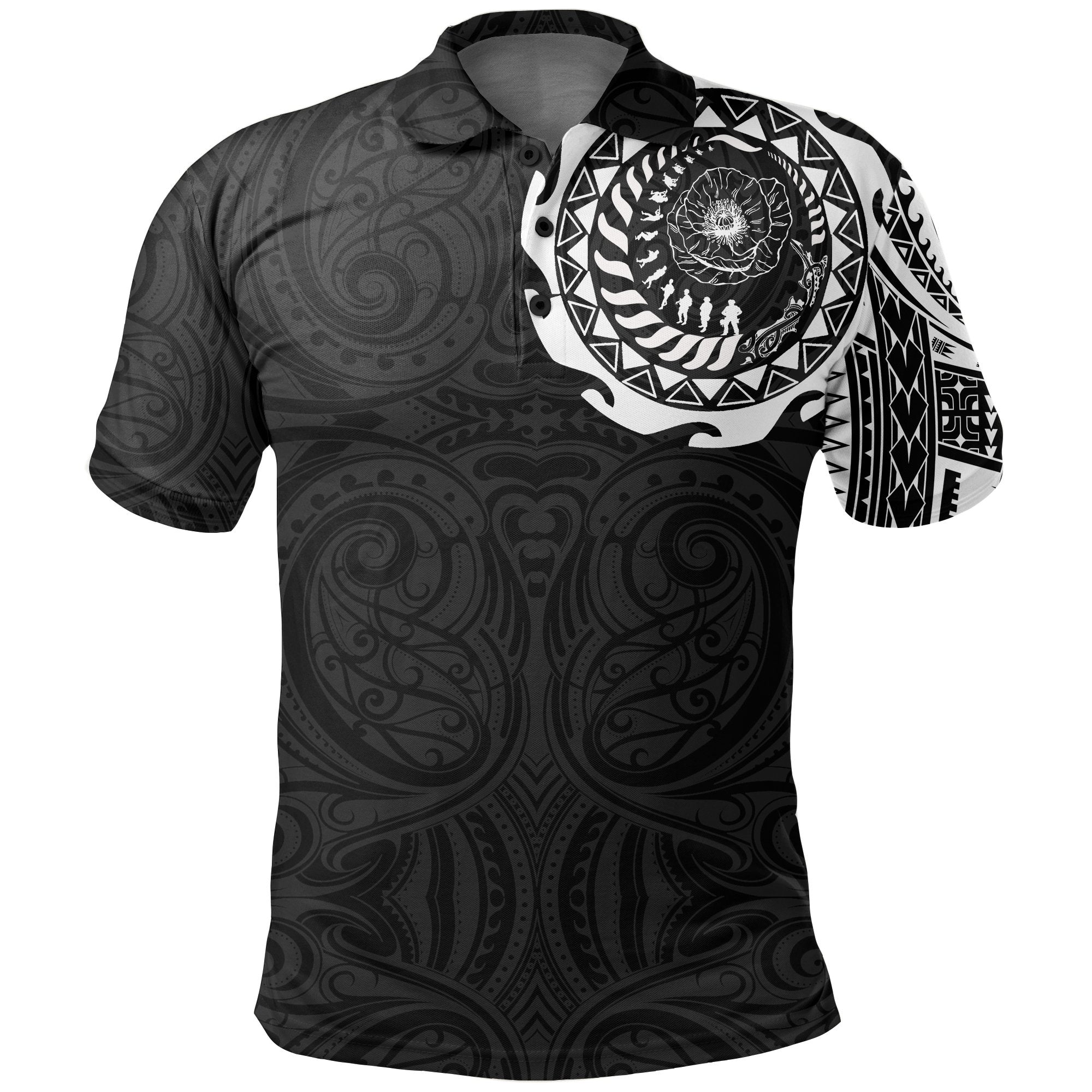 New Zealand ANZAC Polo Shirt, Lest We Forget Maori Tattoo Golf Shirts Unisex Black - Polynesian Pride