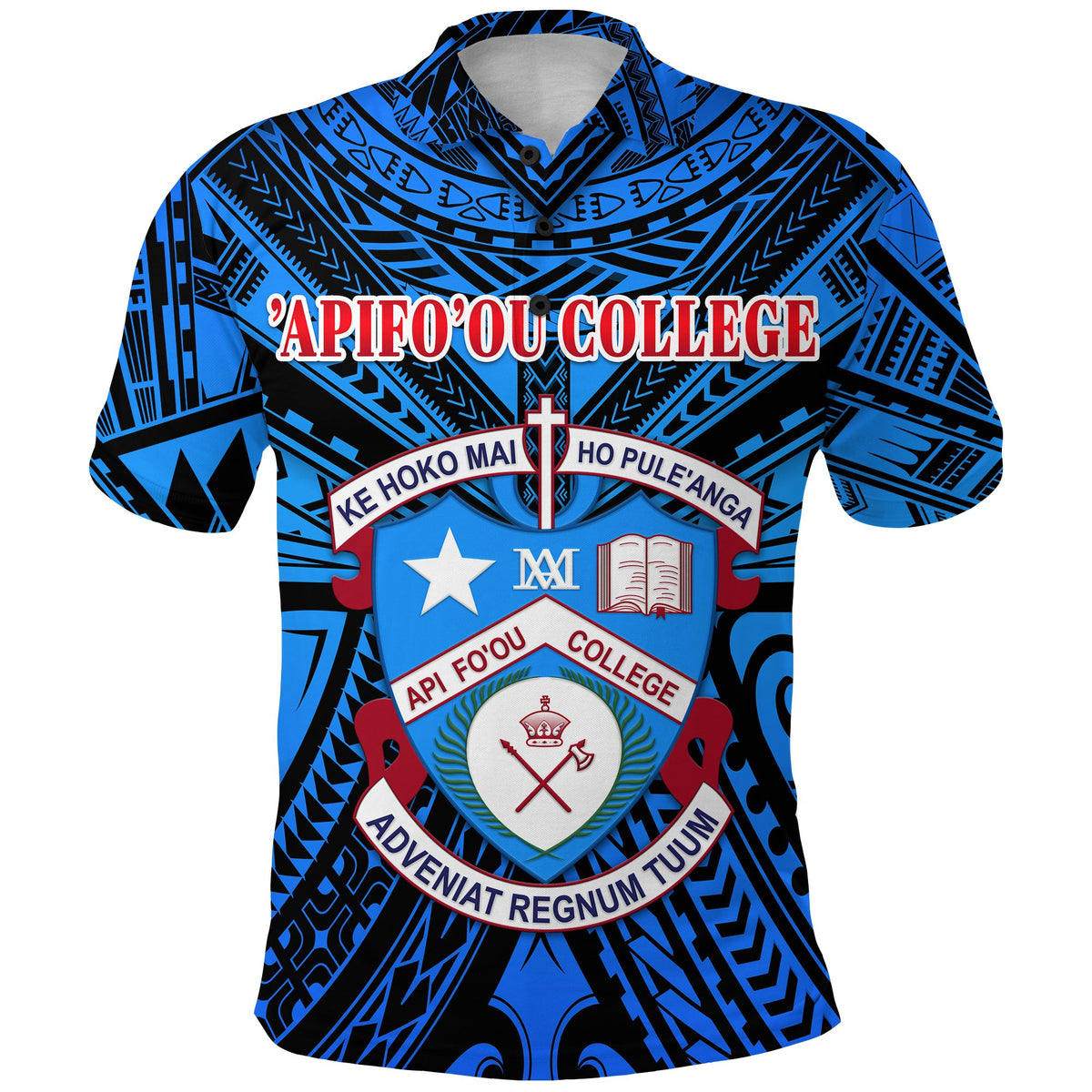 Custom Kolisi Apifoou College Polo Shirt Tonga Blue, Custom Text and Number - Polynesian Pride