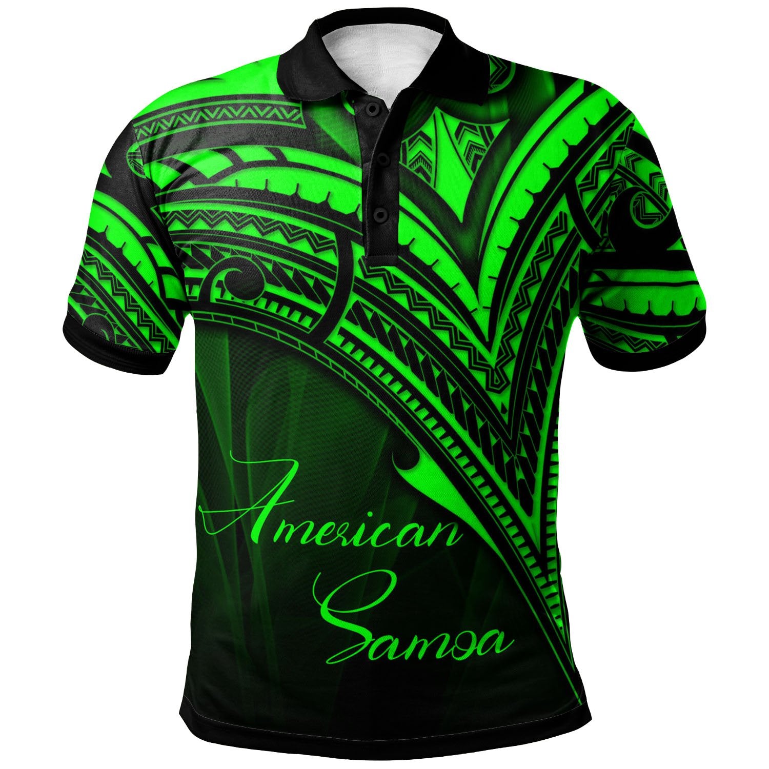 American Samoa Polo Shirt Green Color Cross Style Unisex Black - Polynesian Pride