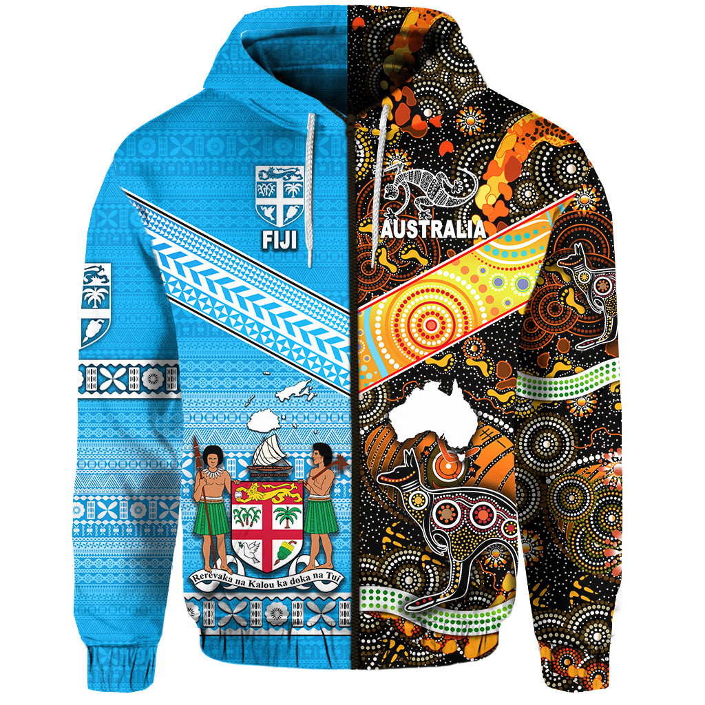 Custom Australia Fiji Zip Hoodie Aboriginal and Tapa Together LT8 - Polynesian Pride