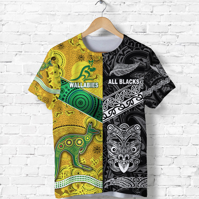 Custom New Zealand Maori All Black and Australia Wallabies Aboriginal T Shirt Rugby Together LT8 - Polynesian Pride