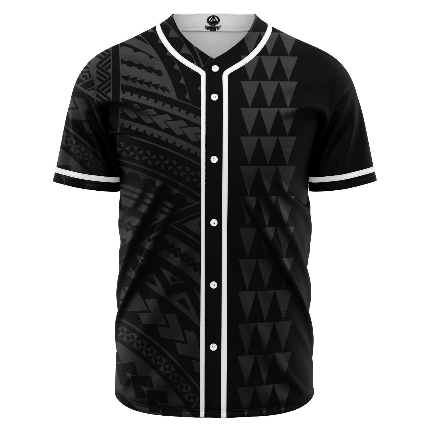 Hawaii Polynesian Kakau Baseball Jersey - Freestyle - Grey Black - Polynesian Pride