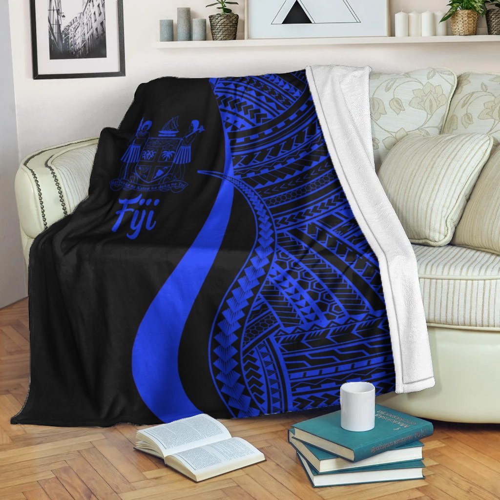 Fiji Premium Blanket - Blue Polynesian Tentacle Tribal Pattern Crest - Polynesian Pride