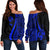 Tonga Women's Off Shoulder Sweater - Blue Polynesian Tentacle Tribal Pattern Blue - Polynesian Pride