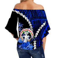 Northern Mariana Islands Off Shoulder Waist Wrap Top Polynesian Style Blue Color LT6 - Polynesian Pride