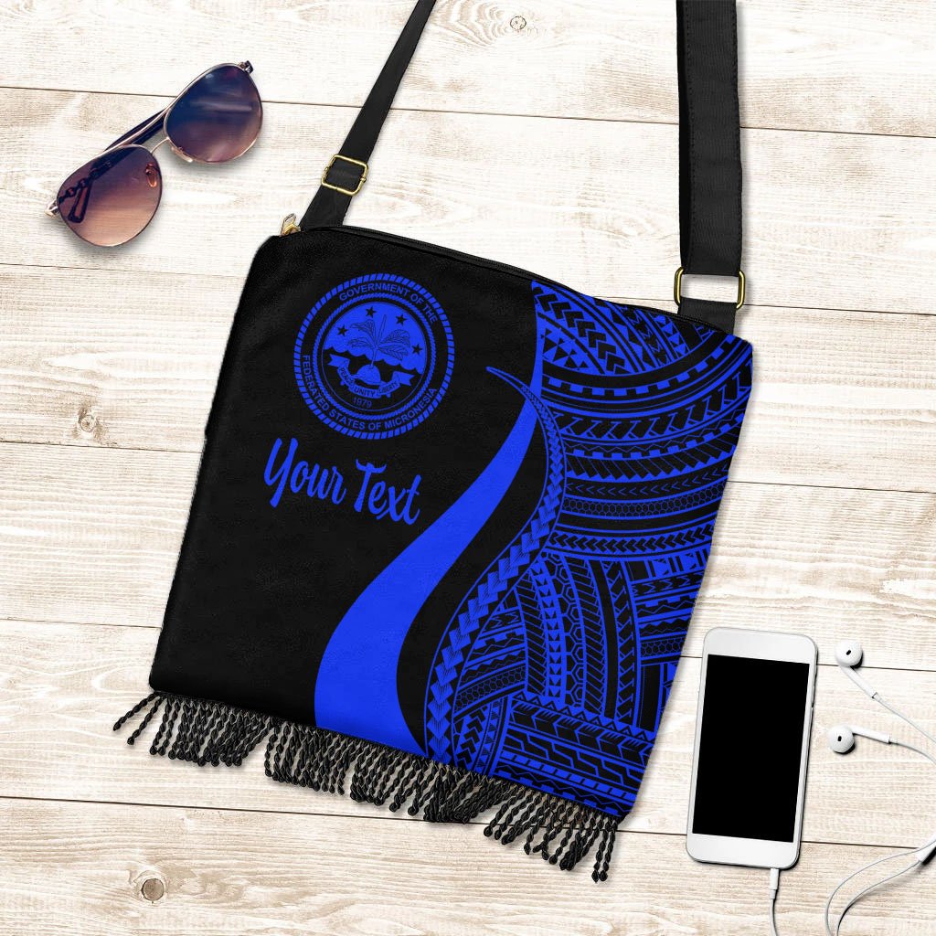 Federated States of Micronesia Custom Personalised Boho Handbag - Blue Polynesian Tentacle Tribal Pattern Boho Handbag One Size Blue - Polynesian Pride