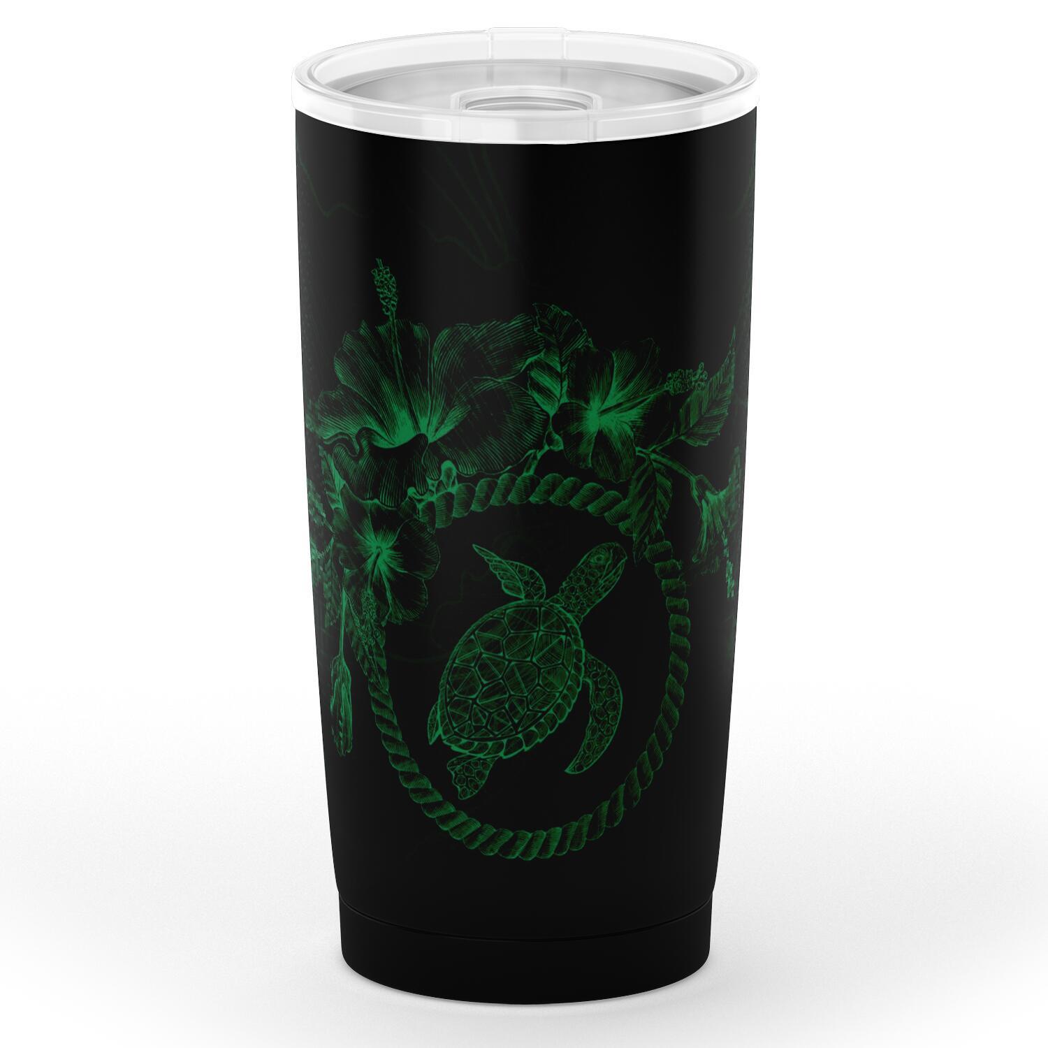Polynesian Tumbler - Green Turtle Hibiscus Flower Frame Vintage