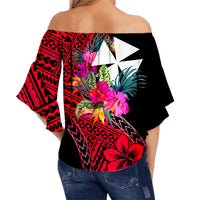 Wallis and Futuna Off Shoulder Waist Wrap Top Hibiscus Red No.1 Color LT6 - Polynesian Pride
