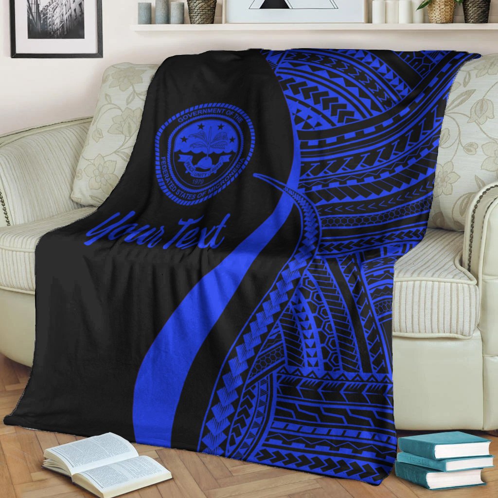 Federated States of Micronesia Custom Personalised Premium Blanket - Blue Polynesian Tentacle Tribal Pattern - Polynesian Pride