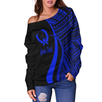Pohnpei Custom Personalised Women's Off Shoulder Sweater - Blue Polynesian Tentacle Tribal Pattern - Polynesian Pride