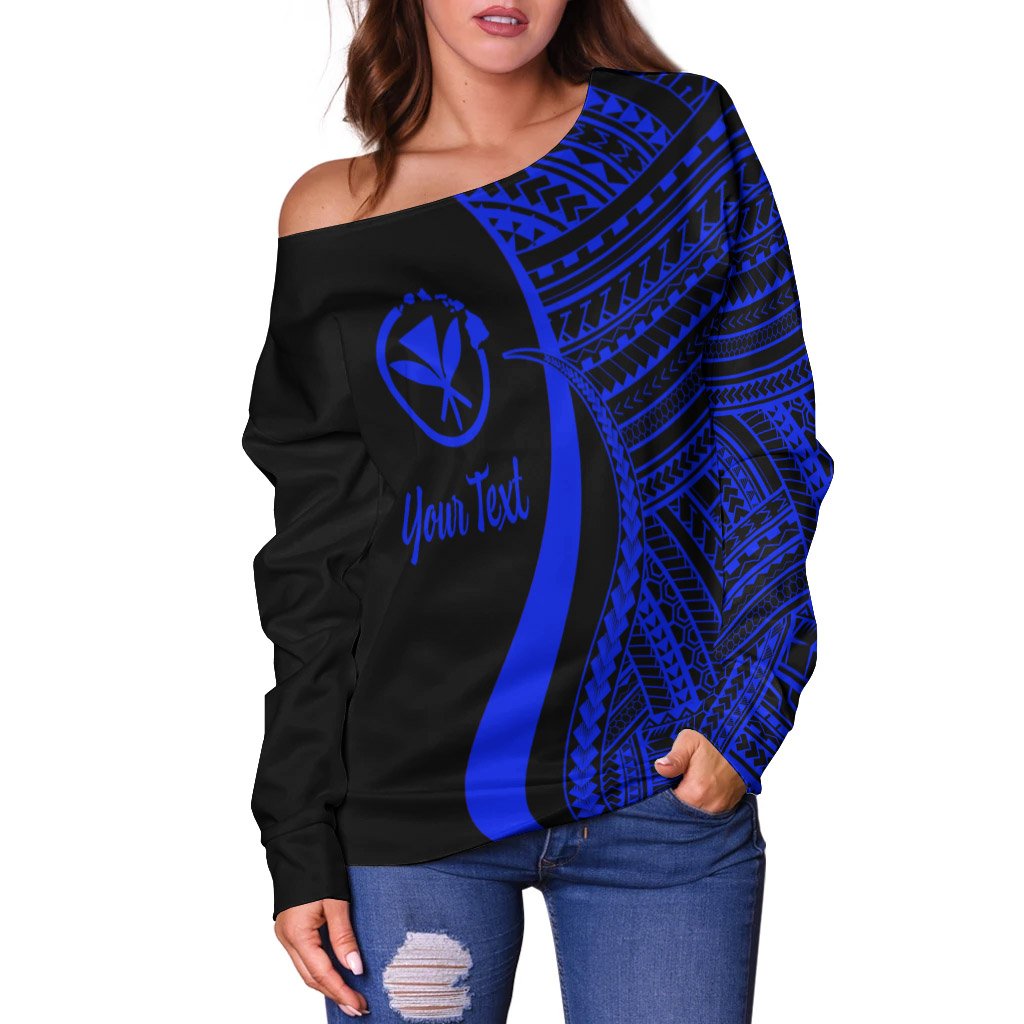Hawaii Custom Personalised Women's Off Shoulder Sweater - Blue Polynesian Tentacle Tribal Pattern - Polynesian Pride