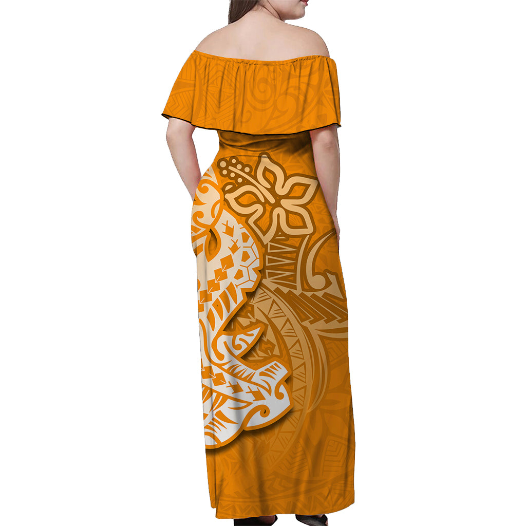 Hammerhead shark Off Shoulder Long Dress Polynesian Orange Style LT6 - Polynesian Pride