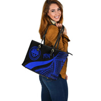 Federated States of Micronesia Large Leather Tote Bag - Blue Polynesian Tentacle Tribal Pattern - Polynesian Pride